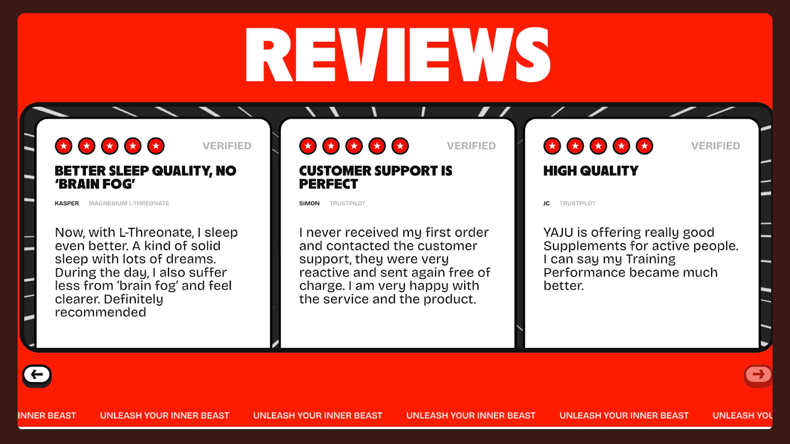 Reviews slider screenshot from YAJU homepage