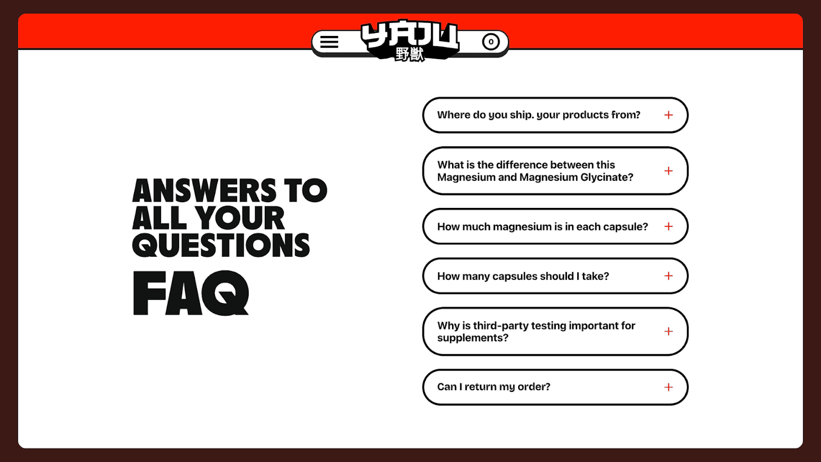 FAQ section screenshot from YAJU PDP page