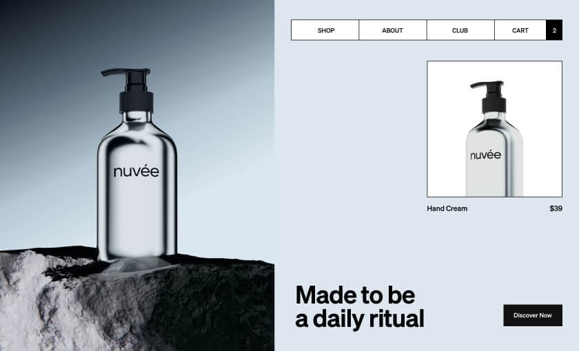 Nuvée storefront with a split product and shopping layout