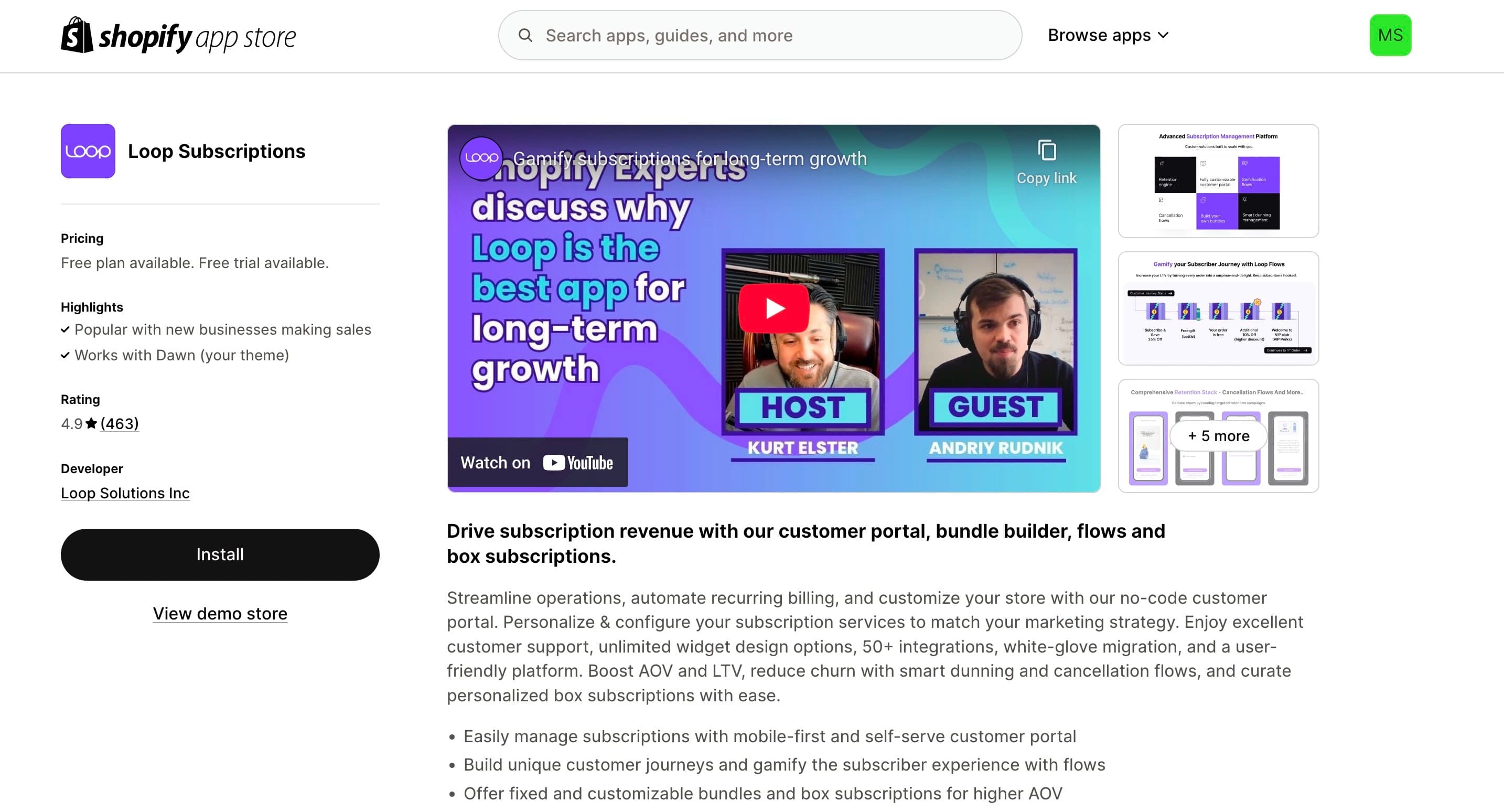 loop subscriptions shopify app store screenshot