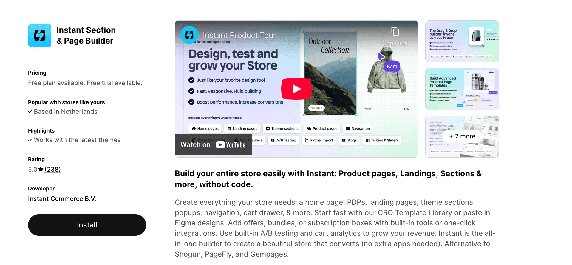 Instant section and page builder